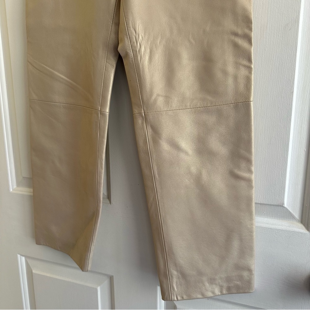 Nicola Berti Vintage 90s Italian Leather High Waisted Pants Cream Size 6 USA - Picture 3 of 10